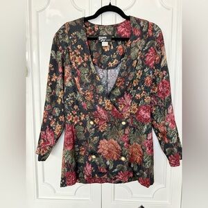 Dawn Joy Floral Double-Breasted Blazer in Black and Rose
